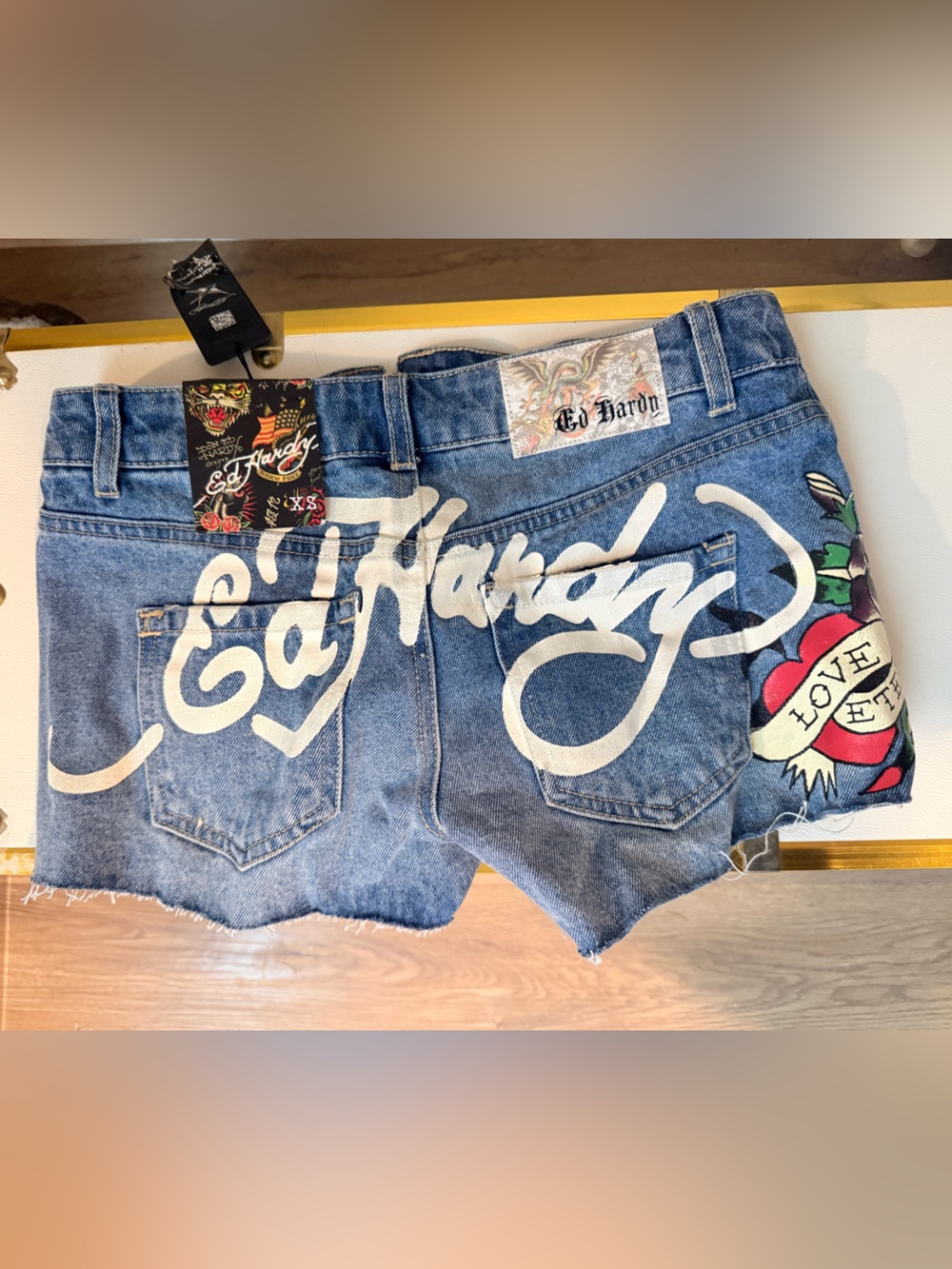 Ed Hardy Blue Denim Cutoff Shorts